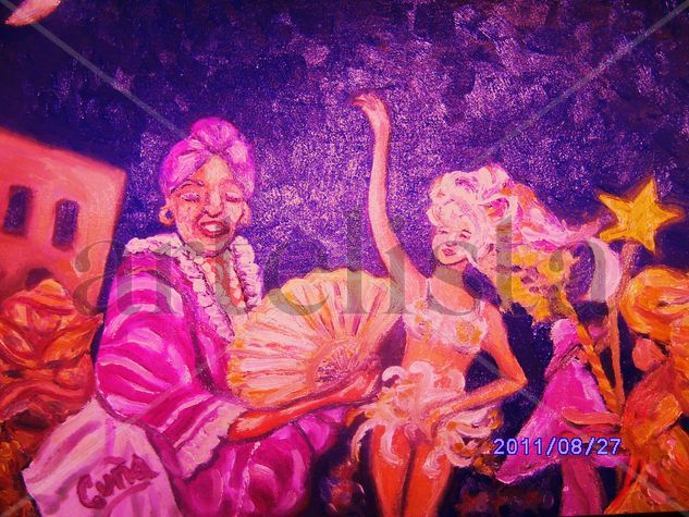 MAMA VIEJA Y BAILARINA Oil Canvas Figure Painting