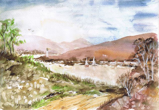 Ria con Faro Watercolour Paper Landscaping