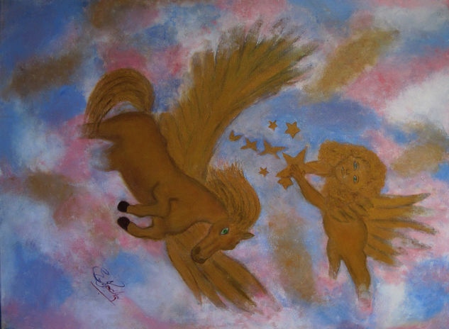 El angel y el caballo alado Oil Canvas Figure Painting