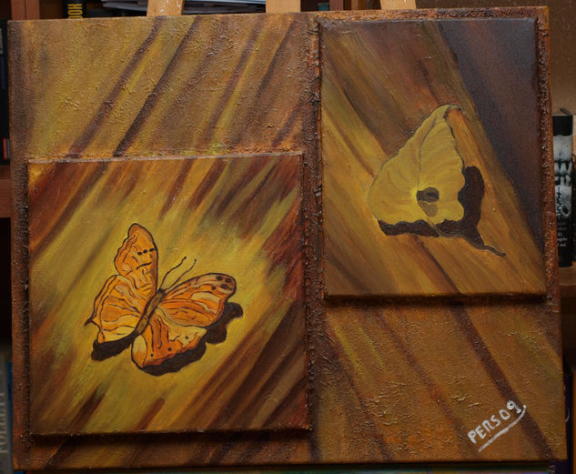 mariposa y hoja Acrylic Canvas Others