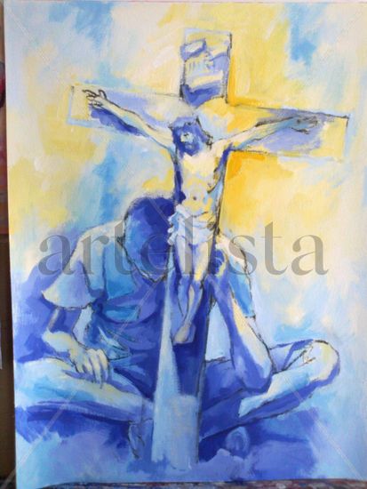 niño con crucifijo Acrylic Canvas Figure Painting