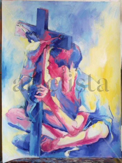 niño con crucifijo (de perfil) Acrylic Canvas Figure Painting