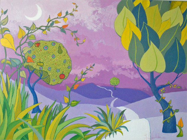 paisaje ingenuo1 Gouache Papel Paisaje