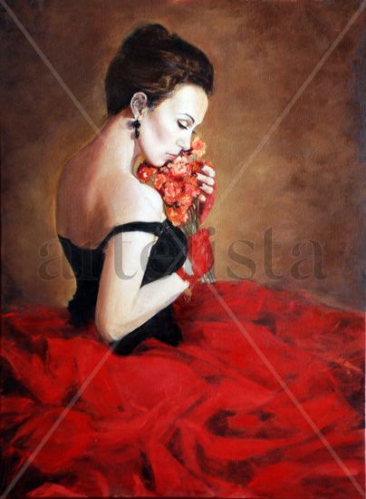 Chica de rojo Oil Canvas Figure Painting