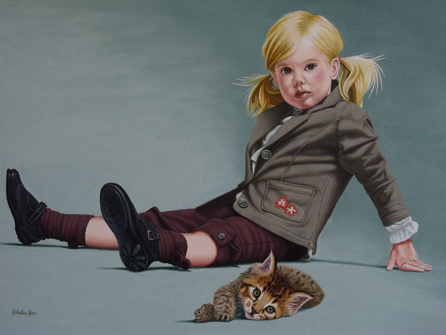 Niña con gato Óleo Lienzo Retrato