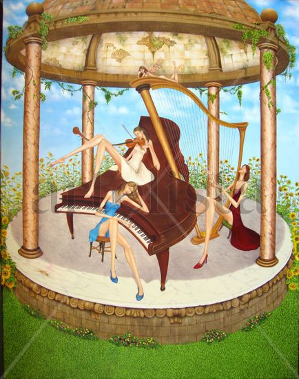 Concierto en el Gazebo Oil Canvas Figure Painting