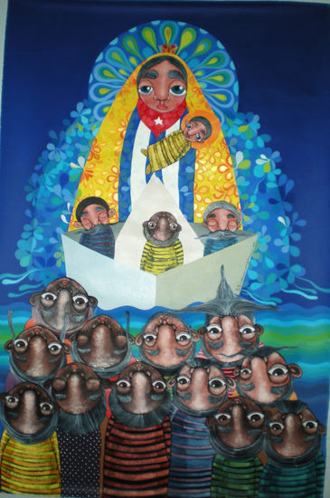 Virgen de la Caridad del Cobre Acrylic Canvas Figure Painting