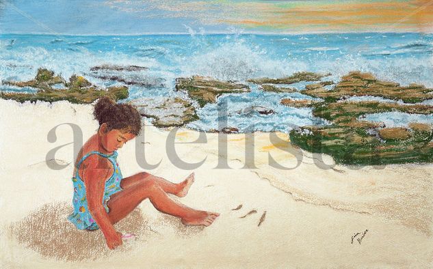 Camila y el Caribe Pastel Paper Marine Painting