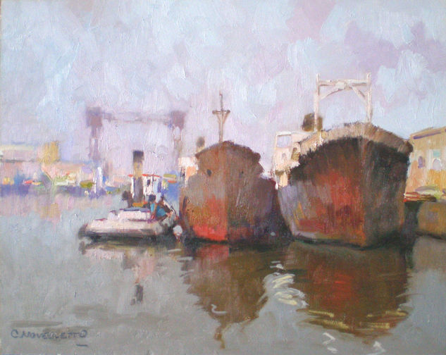 Paisaje de La Boca Oil Panel Marine Painting