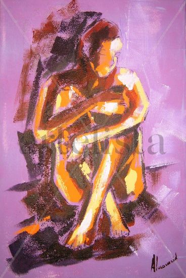 Apunte mujer en lila II Acrylic Canvas Nude Paintings