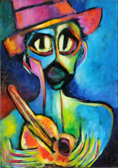 EL GUITARRISTA TIMIDO Oil Canvas Figure Painting