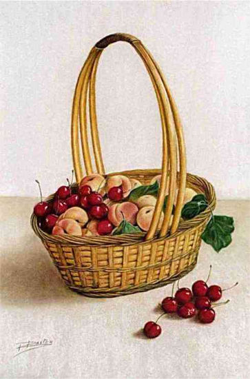 Cesta con cerezas Pastel Paper Still Life Paintings