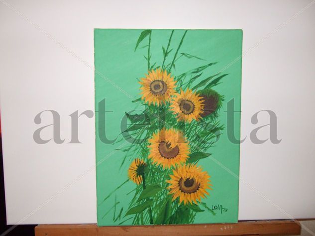 NÉLIDA - 5 GIRASOLES Oil Canvas Floral Painting