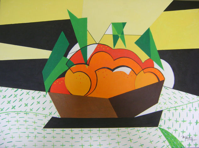 " Abstracción a partir de canasta con naranjas" Oil Canvas Still Life Paintings