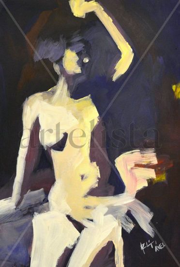 Desnudo en sombra Oil Card Figure Painting