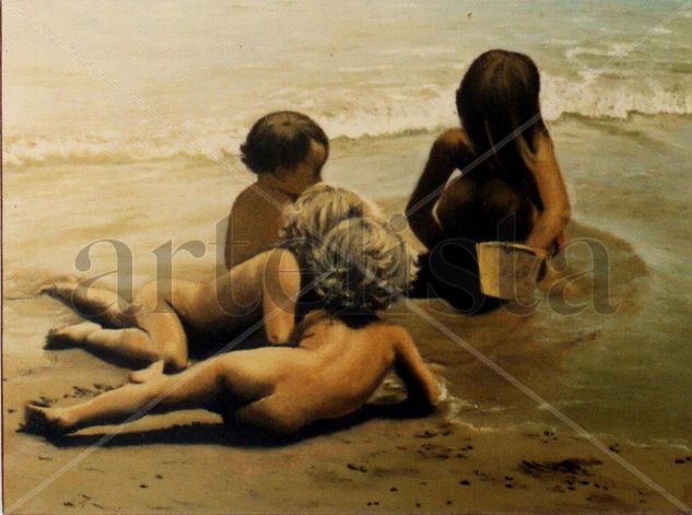 "Niños en la playa". Óleo sobre lienzo. Retratos por encargo, mandando fotos Óleo Lienzo Figura