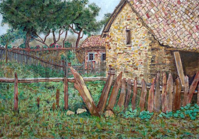 Casa de piedra Oil Canvas Landscaping