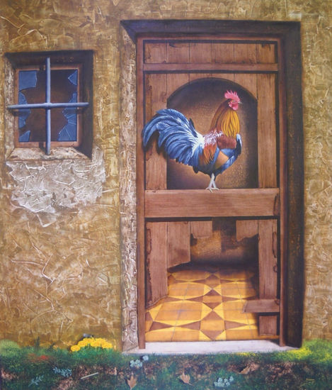 gallo en caseron abandonado Oil Canvas Landscaping