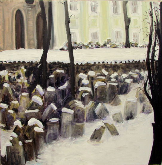 El Cementerio De Praga III, (Prague Cementery III), 40x40 Óleo Lienzo Paisaje