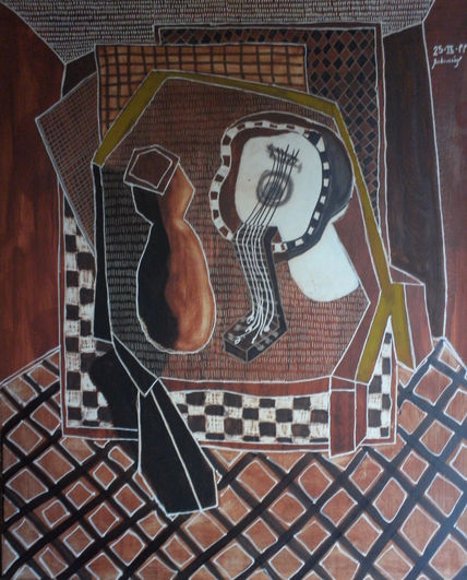 Mesa jarro y guitarra