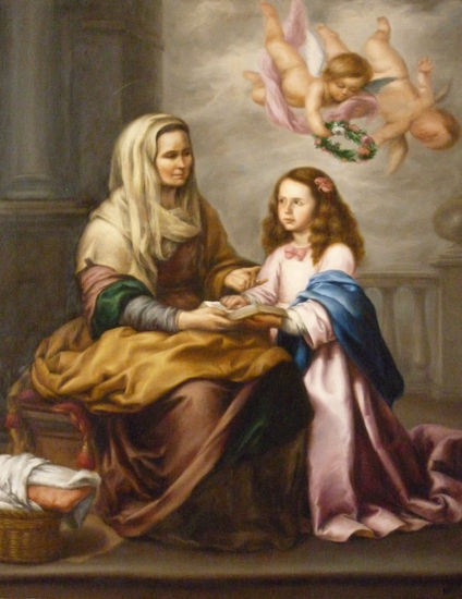 Santa Ana enseñando a leer a la virgen (copia del Museo del Prado) Oil Canvas Figure Painting