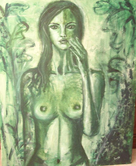 mujer en verde Óleo Lienzo Desnudos