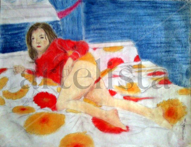 mujer en la cama Pastel Paper Portrait