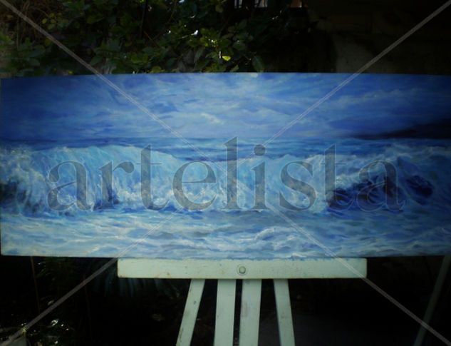 OLA EN AZUL Oil Panel Marine Painting