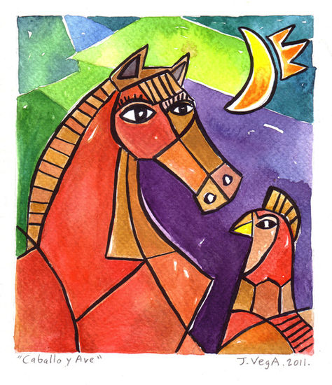 Caballo y Ave Watercolour Paper Animals