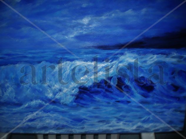 OLA EN AZUL Oil Panel Marine Painting