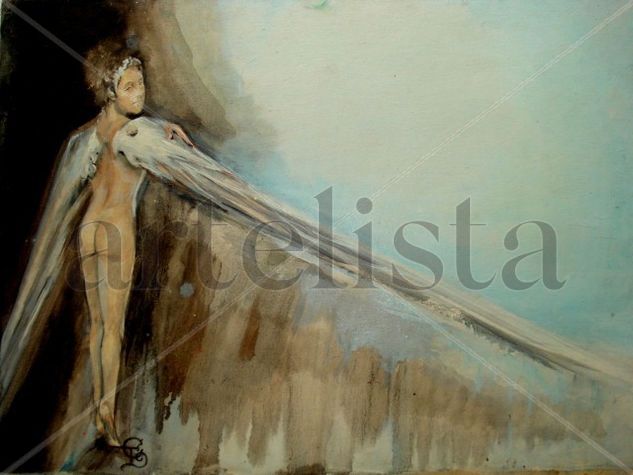 DESEMPOLVANDO ALAS Oil Panel Figure Painting