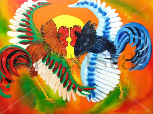 PELEA DE GALLOS II Oil Canvas Animals