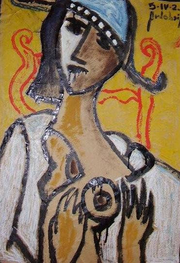 MUJER CON SOMBREROIDE Oil Paper Figure Painting