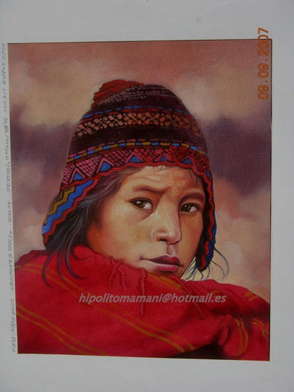 niño andino/ andean boy/Andine des enfants/Anden-Kind Oil Canvas Portrait