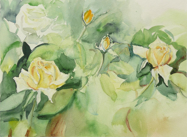 Rosas amarillas 1 Watercolour Paper Floral Painting