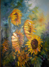 Girasoles al viento