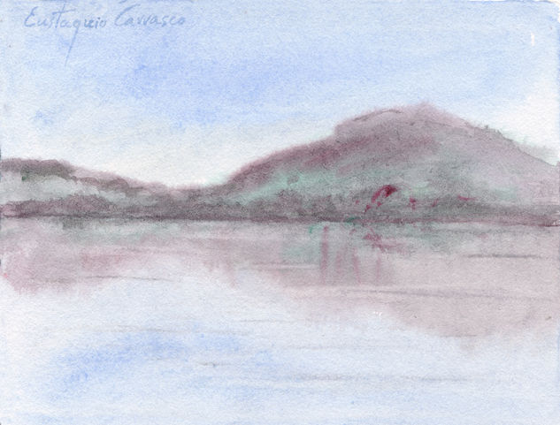 La montaña y el lago de Hesswert, (The mountain and lake Hesswert) Watercolour Paper Landscaping