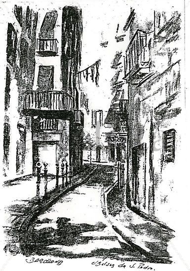 Barcelona. Calle Balsas de Sant Pera. Lápiz