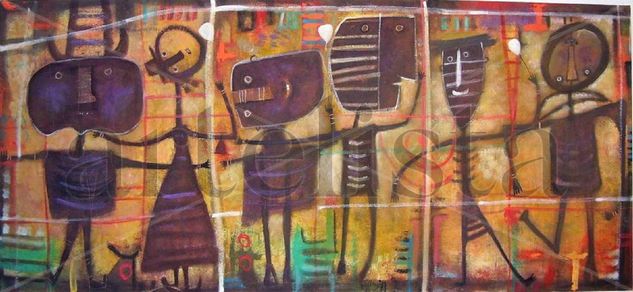 LA CALLE FELIZ Mixed media Canvas Others