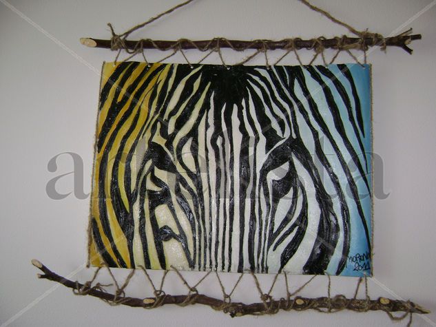 Zebra color. Óleo Lienzo Animales