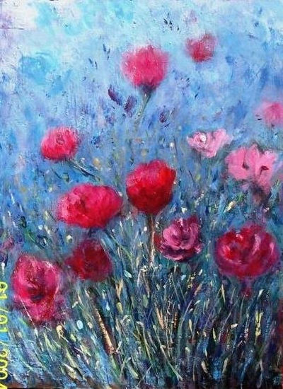 Esperando las amapolas Acrylic Panel Floral Painting