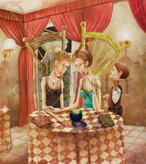 Dos amigas Oil Canvas Figure Painting