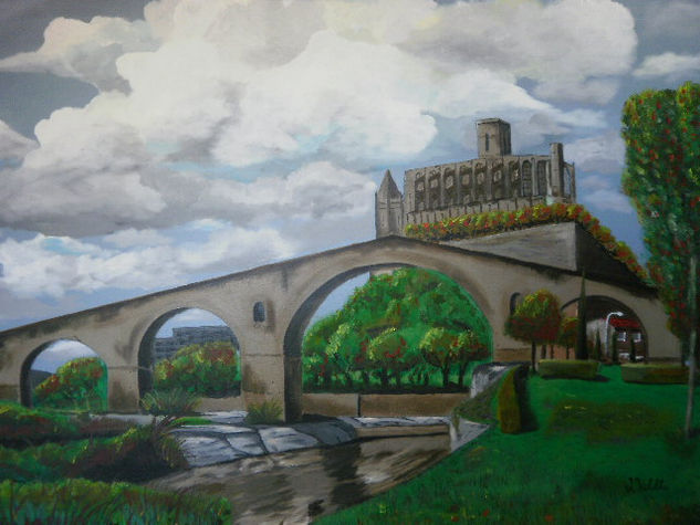 El pont vell i la seu Acrylic Canvas Landscaping