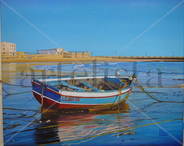 BARCA EN LA CALETA Óleo Lienzo Marina