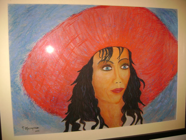 Muchacha con capelina Pastel Card Portrait