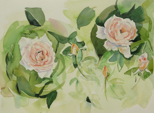 Rosas salmón 1 Watercolour Paper Floral Painting