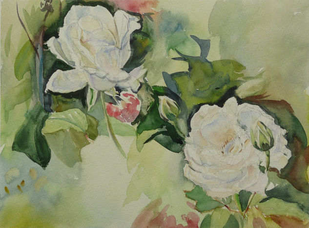 Rosas blancas 1 Watercolour Paper Floral Painting