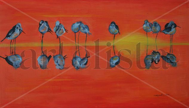 Descanso al atardecer Oil Canvas Animals