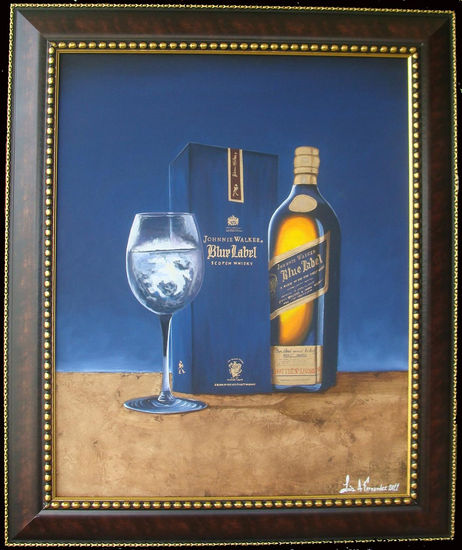 blue label Mixed media Canvas Others