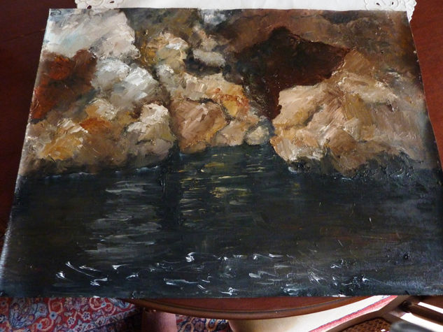 Mar entre rocas Oil Textile Marine Painting